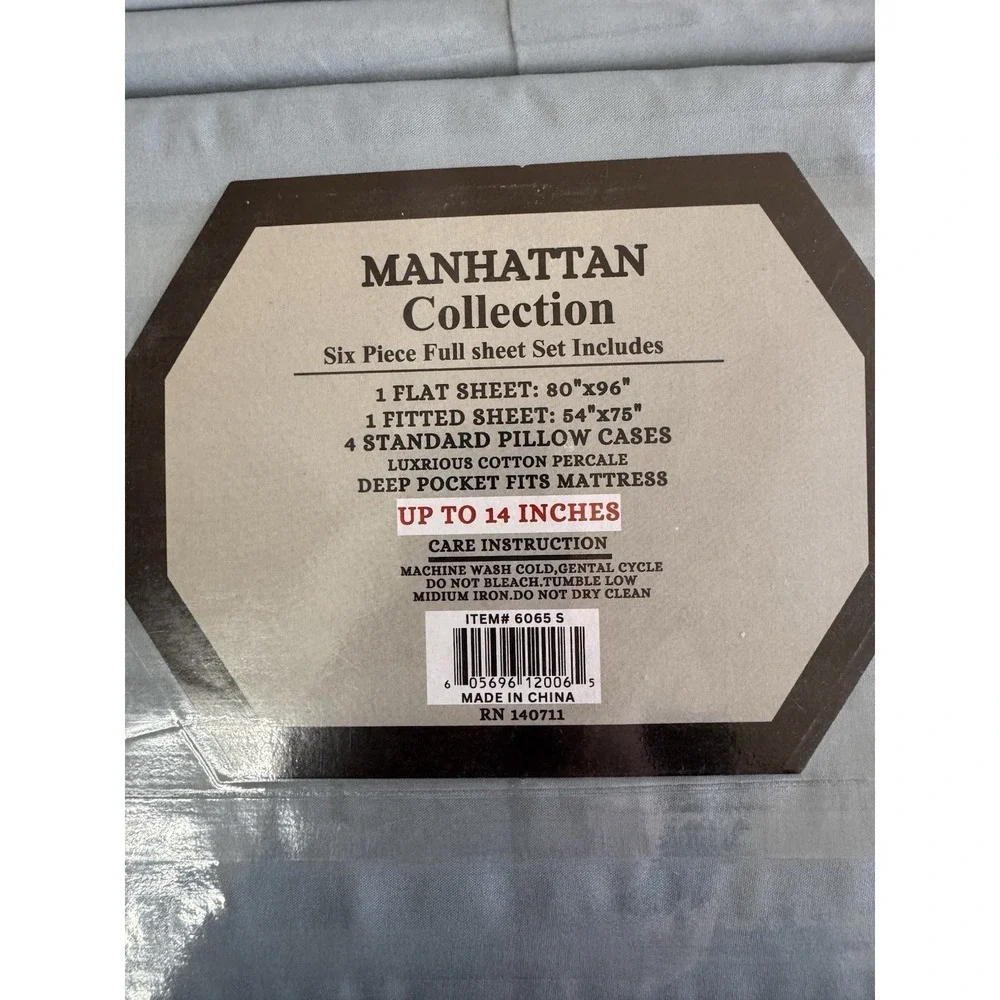 Manhattan Collection Full Size Bed Sheet Set Extra Soft Blue Color / New 6pc Set